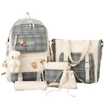 Fashionable And Lovely Plaid Backpack - Five-piece Set - Casual Simple Backpack - For Women - Suitable for School, Travel, Everyday Use - Perfect Gift for Teen Girls