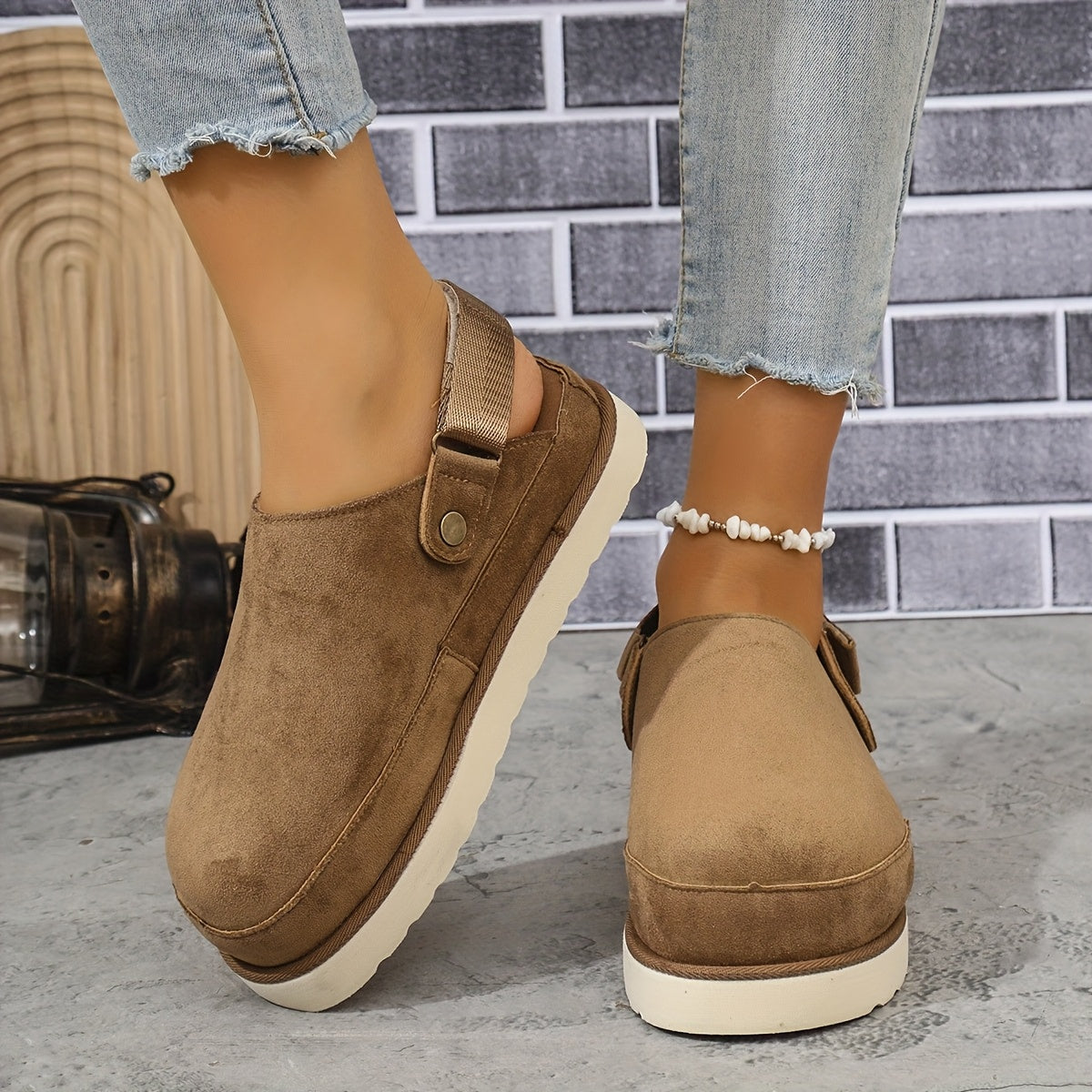 Cross-border Large Size Bag Head Bucken Half-Drag Velvet Double Layer Heightening Outdoor Magic Thick Sole Women's Slippers