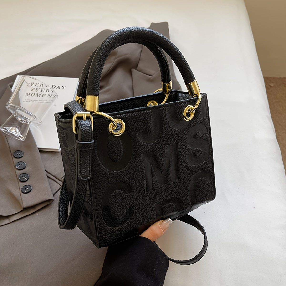 Fashionable Handbag with Alphabets Embossed Print, Crossbody & Shoulder Bag for Shopping, Parties, and Outings