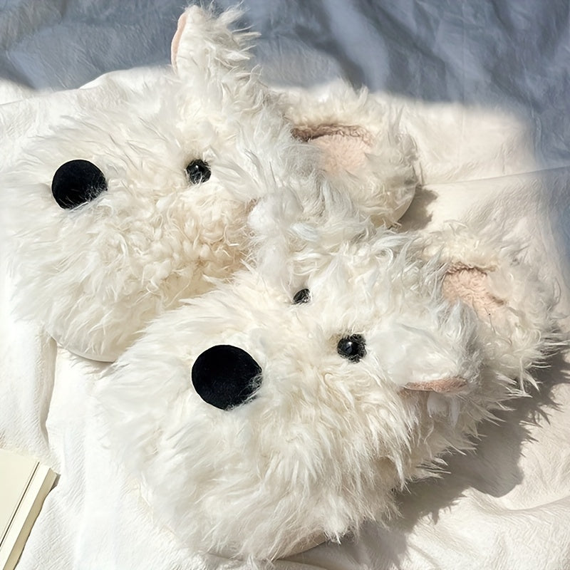 Cozy Cartoon Dog Plush Slippers for Women - Warm, Comfortable Indoor Shoes with Cute Doll Design, Non-Slip EVA Sole, Stray, Casual, Couple Slippers