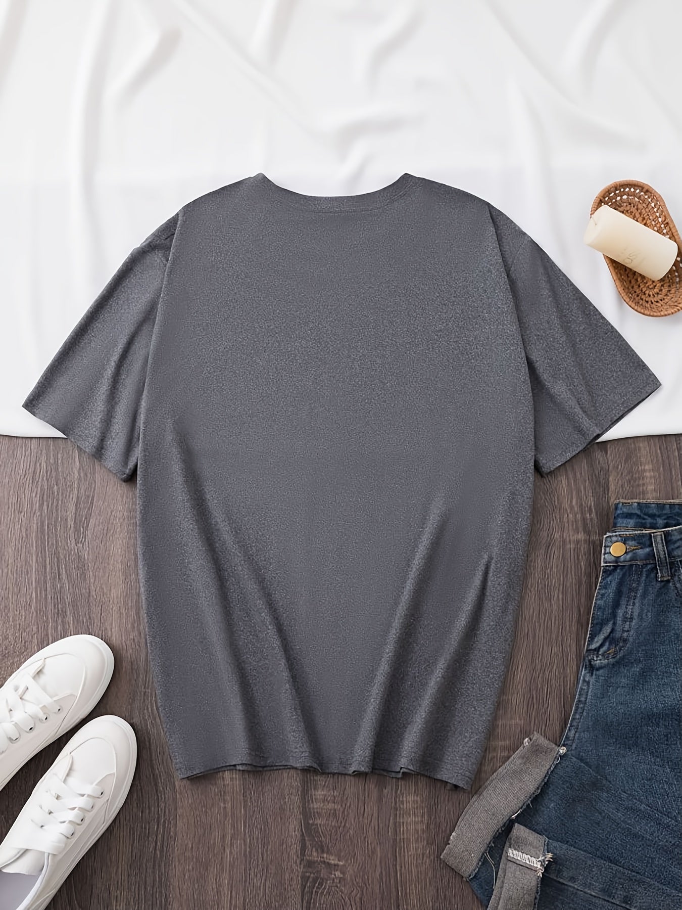Summer Chic Alphabet Print Crew Neck Short Sleeve T-Shirt - Soft Micro Elasticity Polyester Fabric, Machine Washable, Casual Womens Top for Spring and Summer