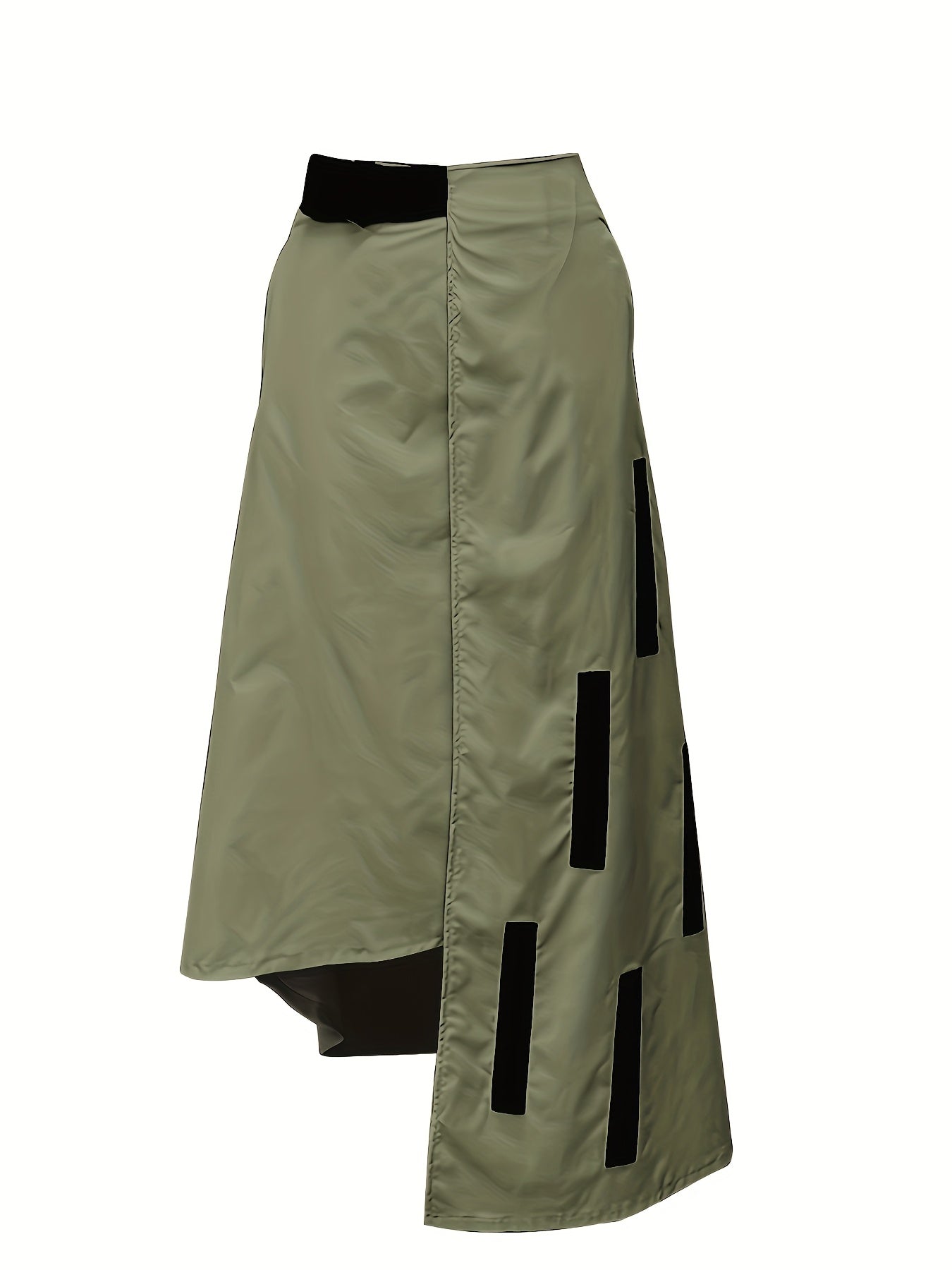 Elegant Olive Green A-Line Midi Skirt for Women - Chic Asymmetrical Hem, High Waist, Polyester, Machine Washable - Versatile Solid Color, Non-Stretch Fabric
