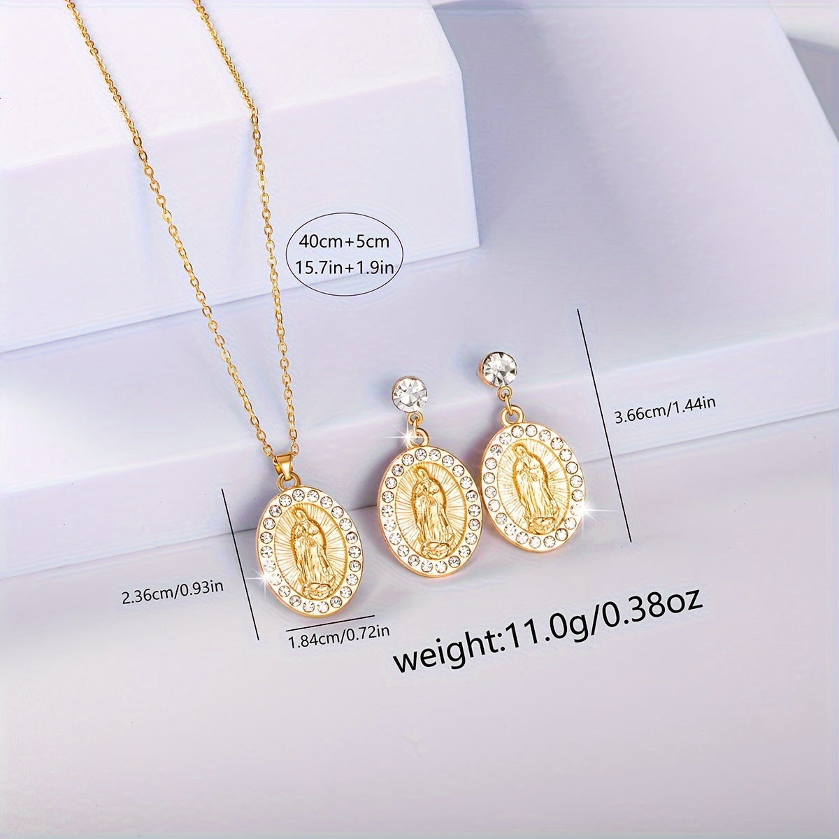 Middle East Ramadan Ladies Watch 1Set Ladies Watch Luxury Full Rhinestone Roman Dial Quartz Watch And Our Lady Of Guadalupe Pendant Necklace Earings Jewelry Set Suitable for Women Party Holiday Birthday Wear Or As Sisters The