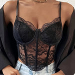 Lace Corset Crop Top - Backless, Sheer Floral Print, Diamond Fishbone Detail, Sexy Camisole for Women - Perfect for Date Night, Party, Clubbing, and Summer Outings