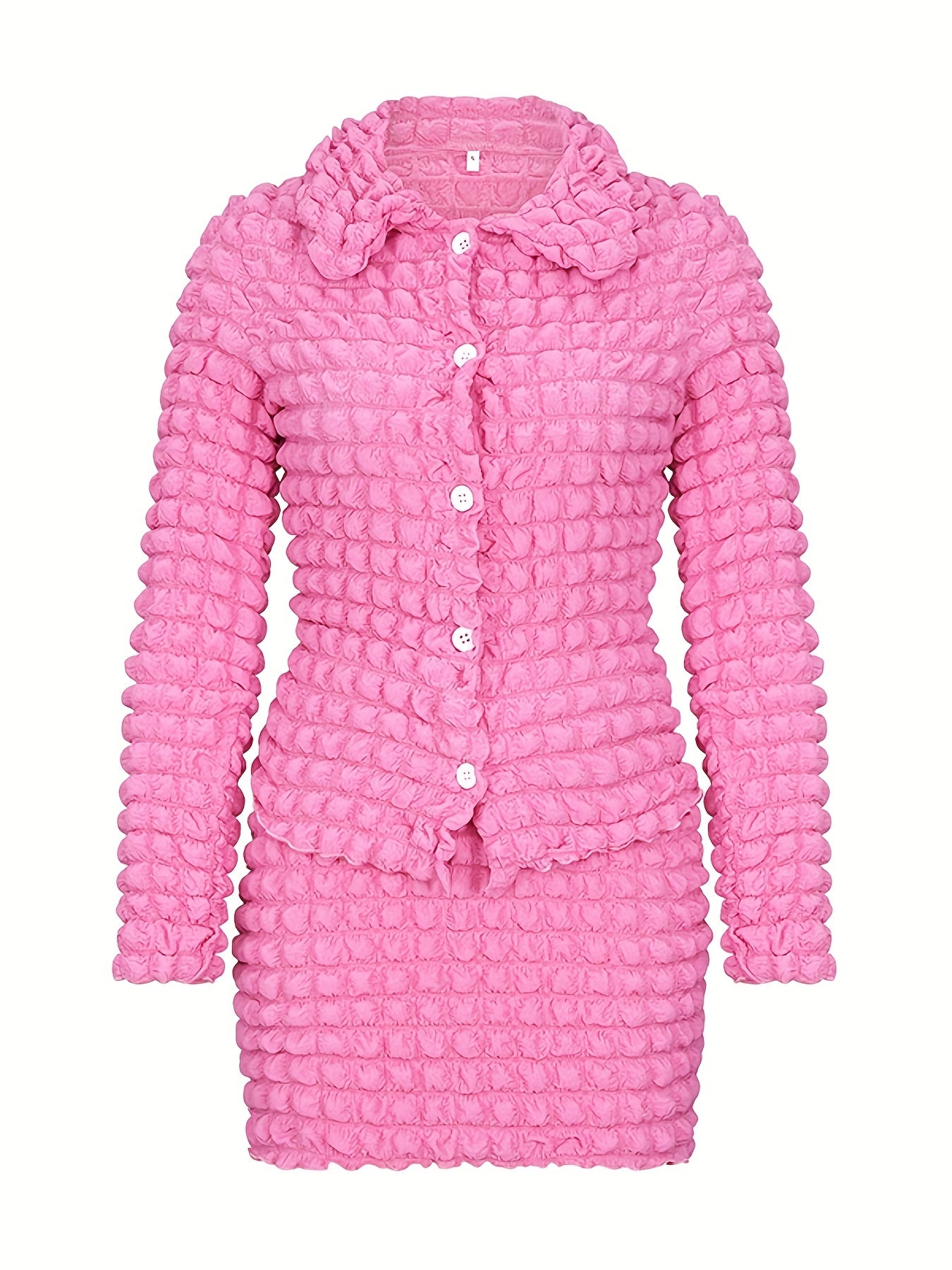 European and American Women's Cross-border 2023 New Bubble Pleated Sexy V-Neck Button Mini Skirt Fashion Two-Piece Set