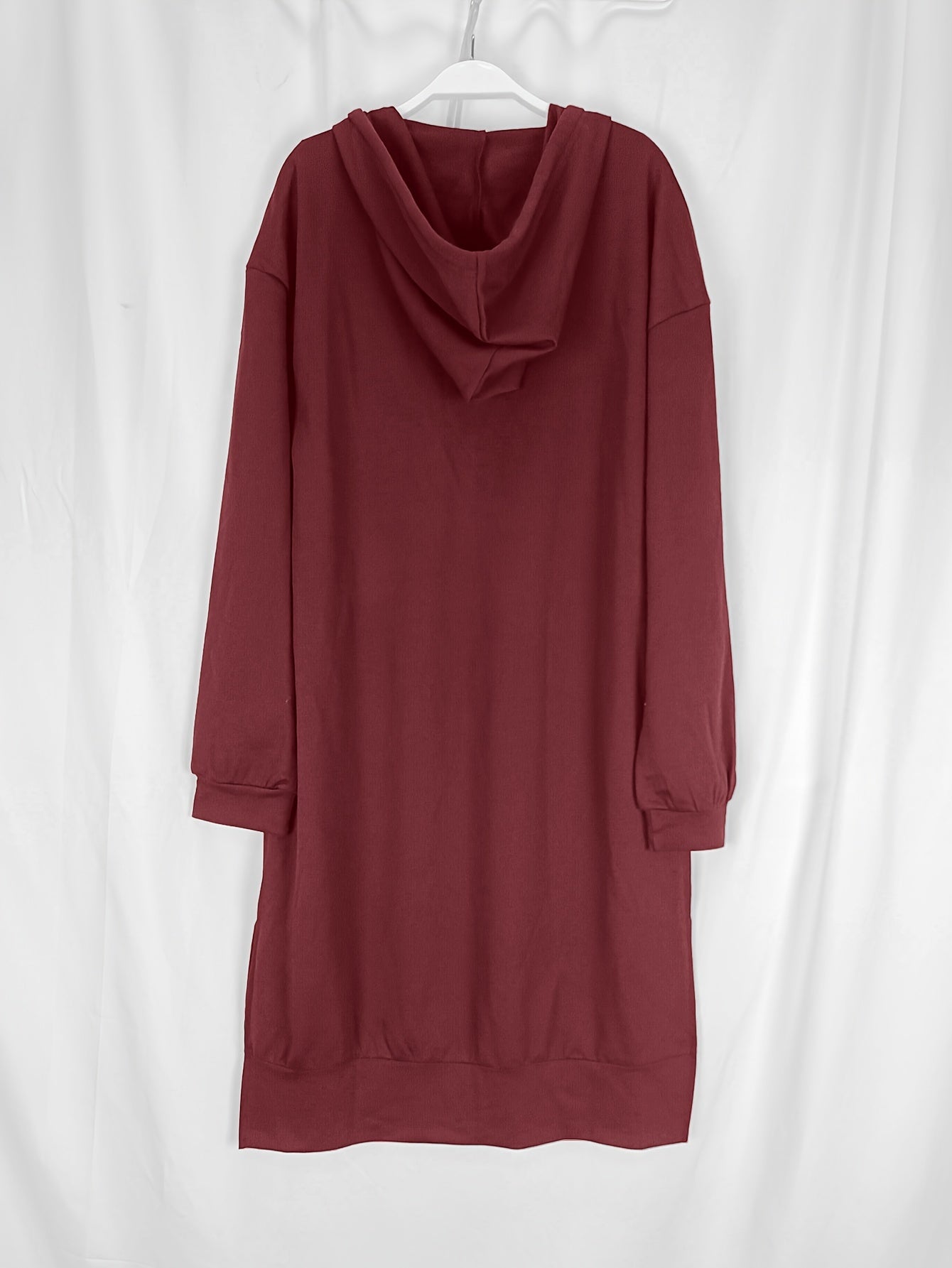 Stylish Long Sleeve Plunge Neck Hooded Dress - Soft Solid Color, Split Hem, Casual Chic, Perfect for Fall & Winter, Womens Clothing