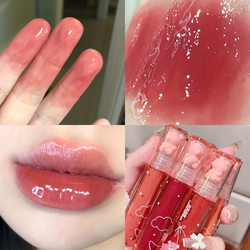 6-Color Jelly Lip Gloss Set – Cute Strawberry Bear Packaging, Mirror Shine, Waterproof & Long-Lasting, Sparkling Tint for Smooth Full Lips