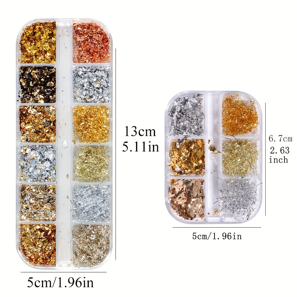 Golden Silvery Nail Foil Chrome Line Nail Glitter Aluminium Sequin Flakes Y2K Metal Powder Nail Charms for Nail Art Decoration