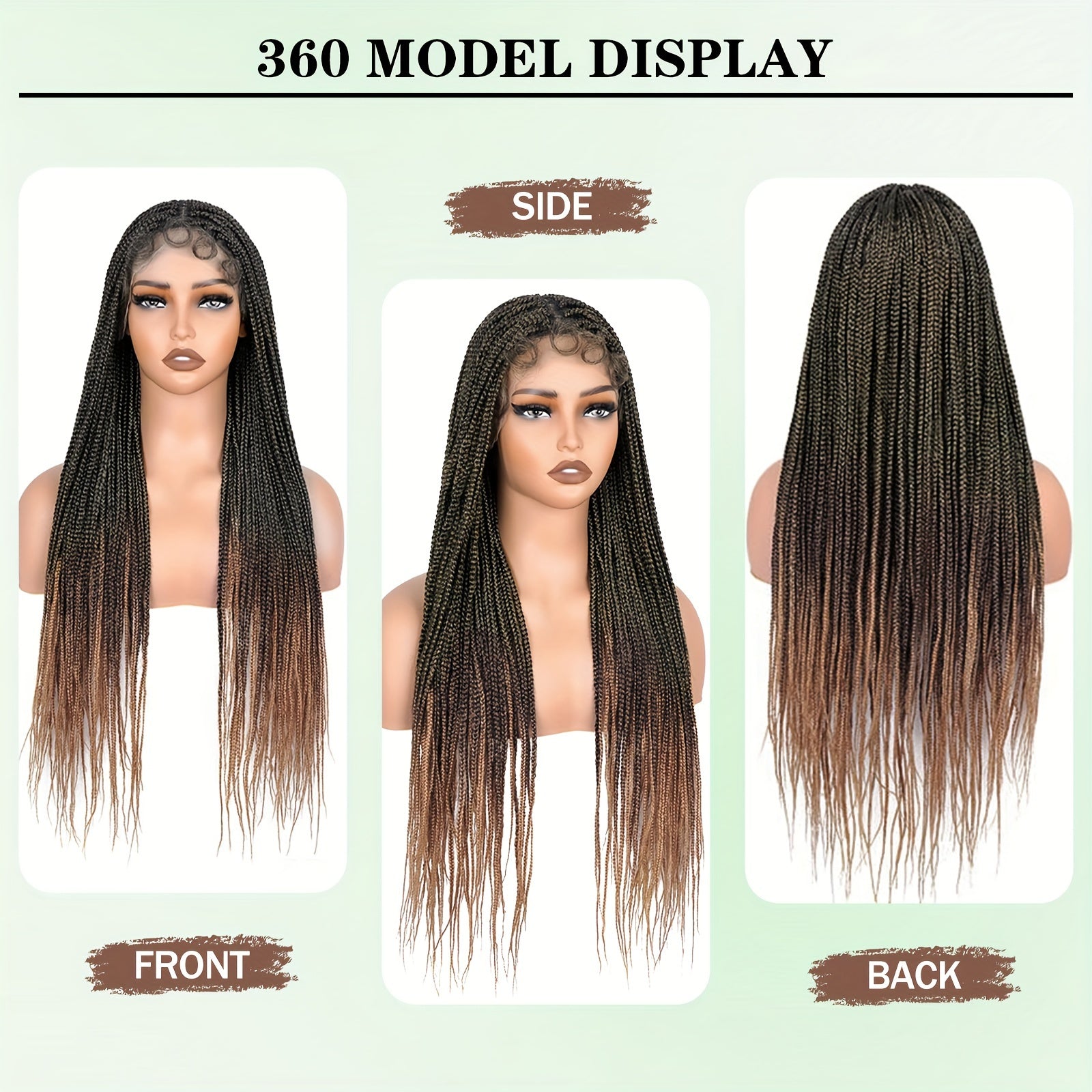 28" Knotless Braided Wigs for Women Box Braids Lace Frontal Wig with Full Double Lace Front Braid Wig Blended Ombre Brown Hand Braid Wigs