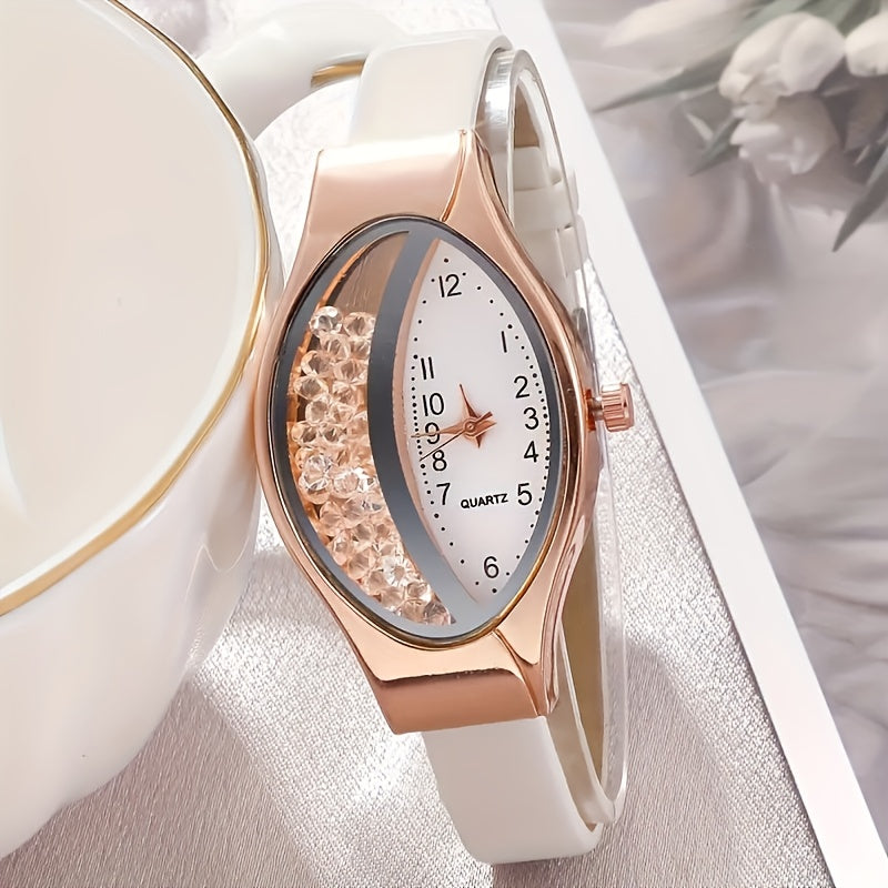 Beautiful wine barrel-shaped watch case alloy ladies quartz wristwatch paired with a leaf bracelet, perfect match and first choice for her gift