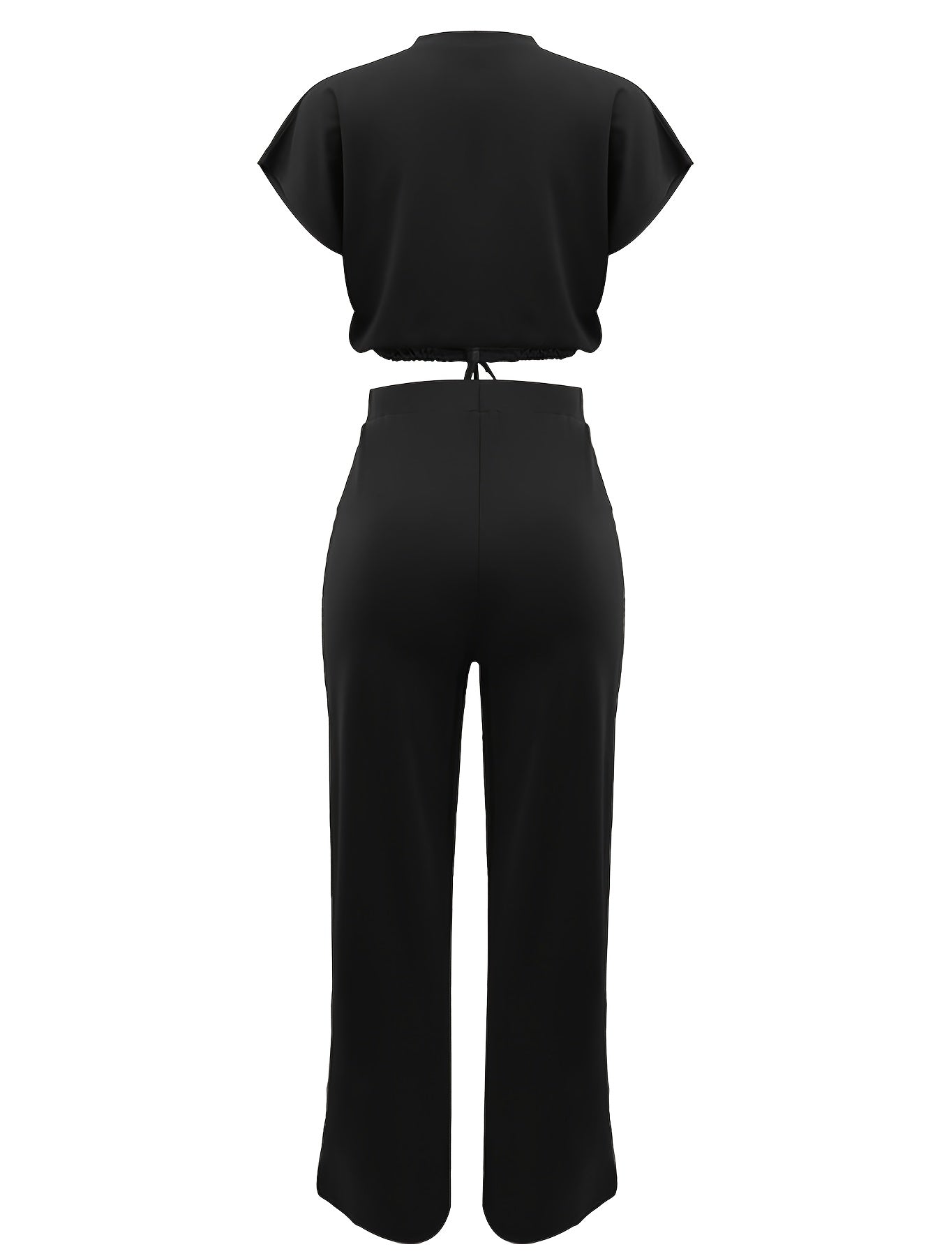 Women'S Two-piece Trouser Suit, Summer Street Style Women'S Drawstring Jacket With High-waisted Split Trouser Suit, Round Neck Jacket To Show Height, Breathable Fabric Machine Washable, Women'S Clothing