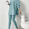 two-piece Ribbed Long Sleeve Hooded Top & Skinny Pants Set for Women, Casual Lounge Outfit