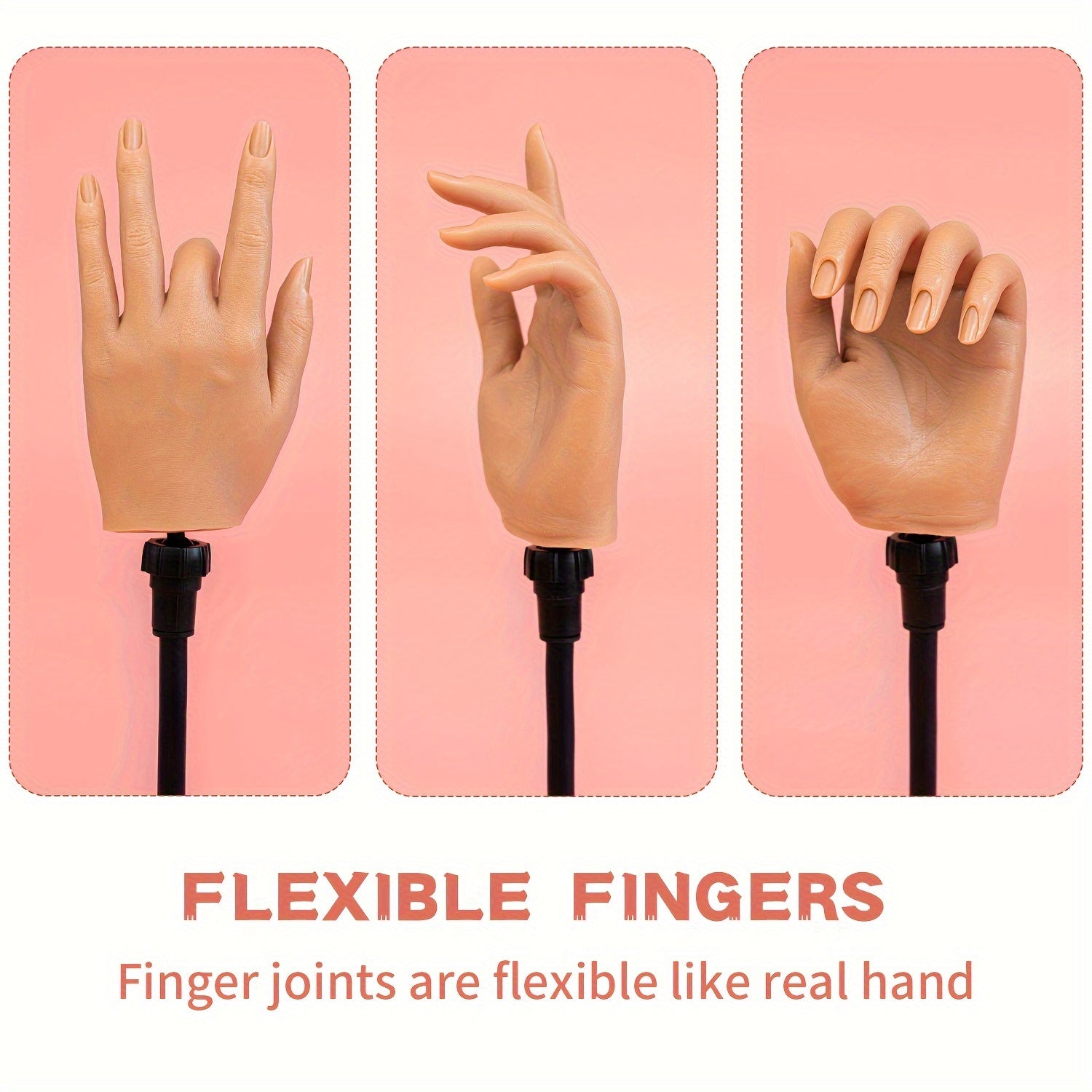 Nail Silicone Practice Hand For Acrylic Nails Training Fake Hand Nail Art Practice Tools Hand Tattooed Nail Jewelry Showcase Supplies Manicure Beginners