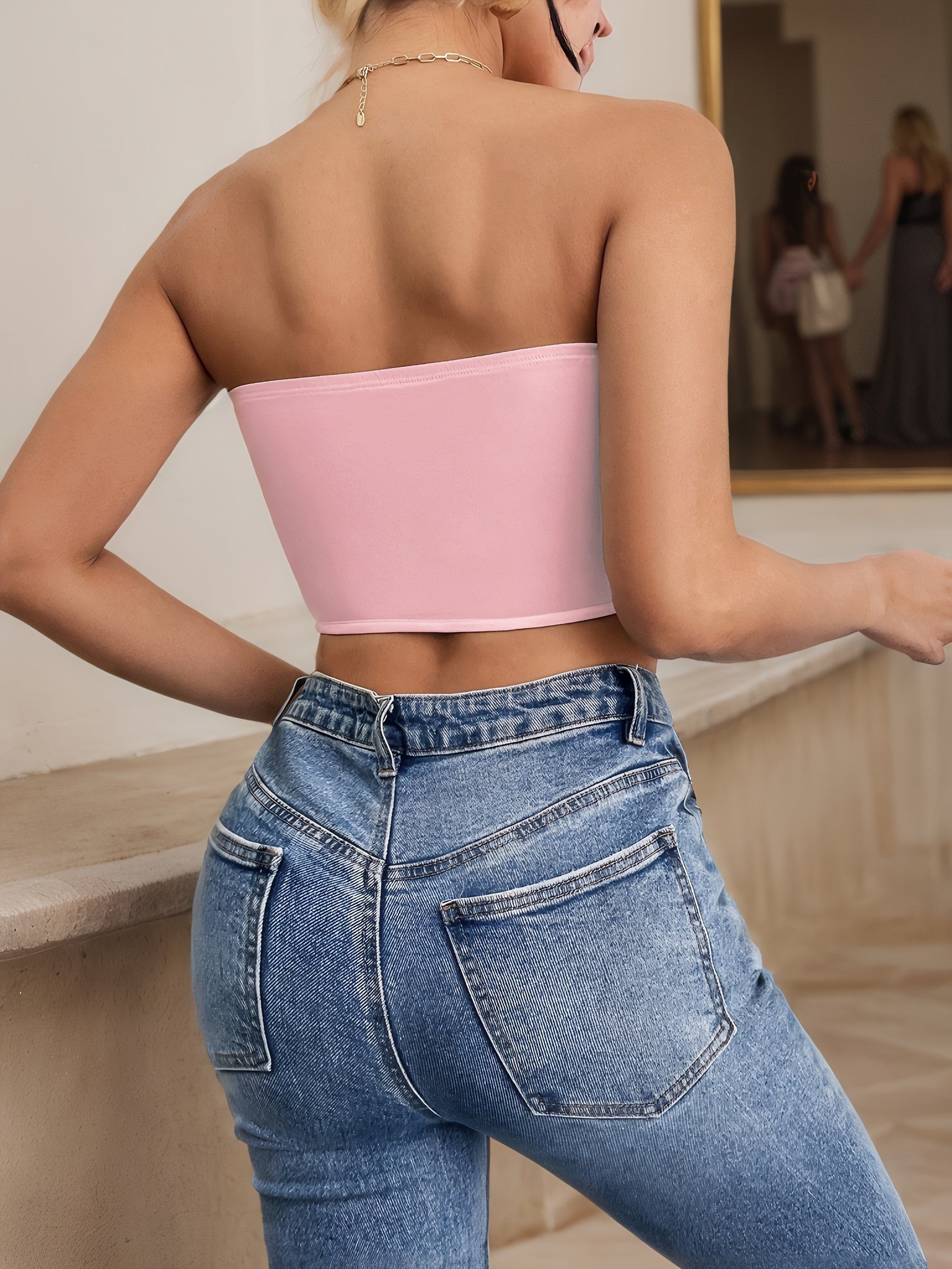 Chic Pink Floral Tube Top - Women's Sexy Off-Shoulder Crop Vest, Semi-Sheer Nylon/Polyester Blend, Perfect for Summer Fashion