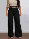 Elegant High-Waisted Women’s Suit Pants - Straight Leg, Button Detail, Stretch Fabric, Black, All-Season Office or Casual Wear