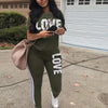Casual Letter Print Two-piece Set, Short Sleeve T-shirt & Side Striped Pants Outfits, Women's Clothing