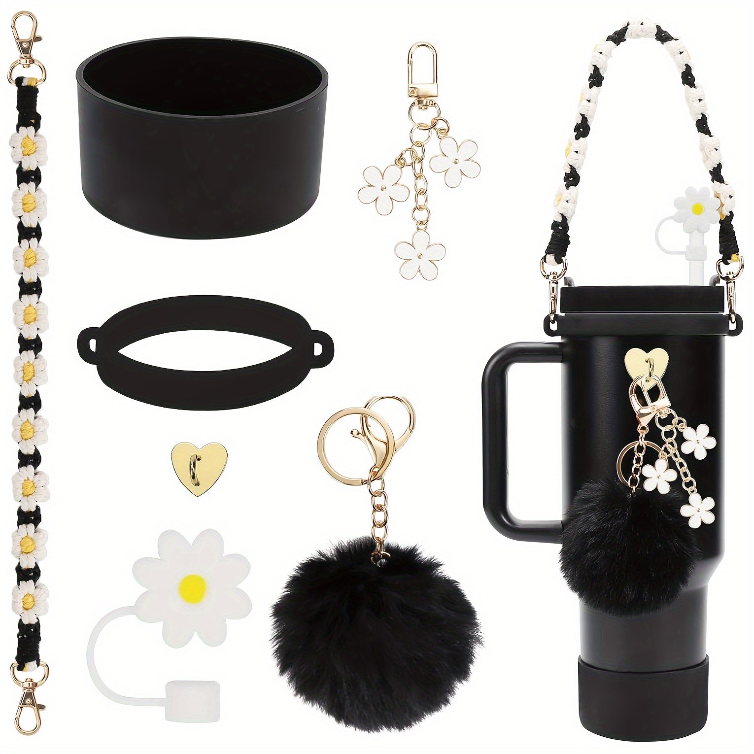 Stanley Cup Accessories Set: Handle Strap, Sleeve, Straw Cover & Charms for 40oz & 30oz Insulated Cups