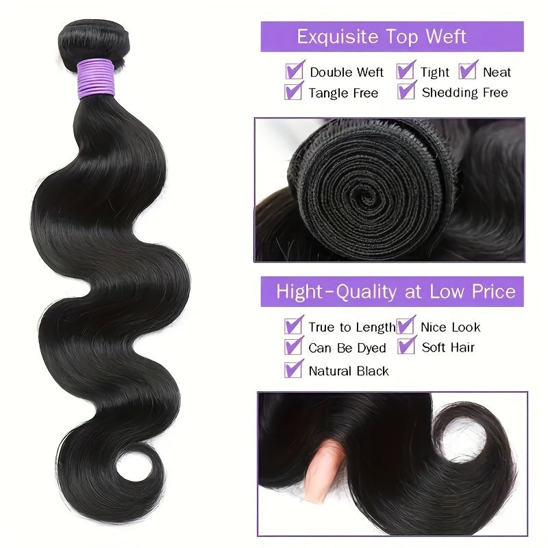 Body Wave Bundles With Closure Human Hair Weave Bundles Unprocessed Virgin Hair Extensions With Closure Natural Color 3 Bundles With 5x5 Closure Free Part