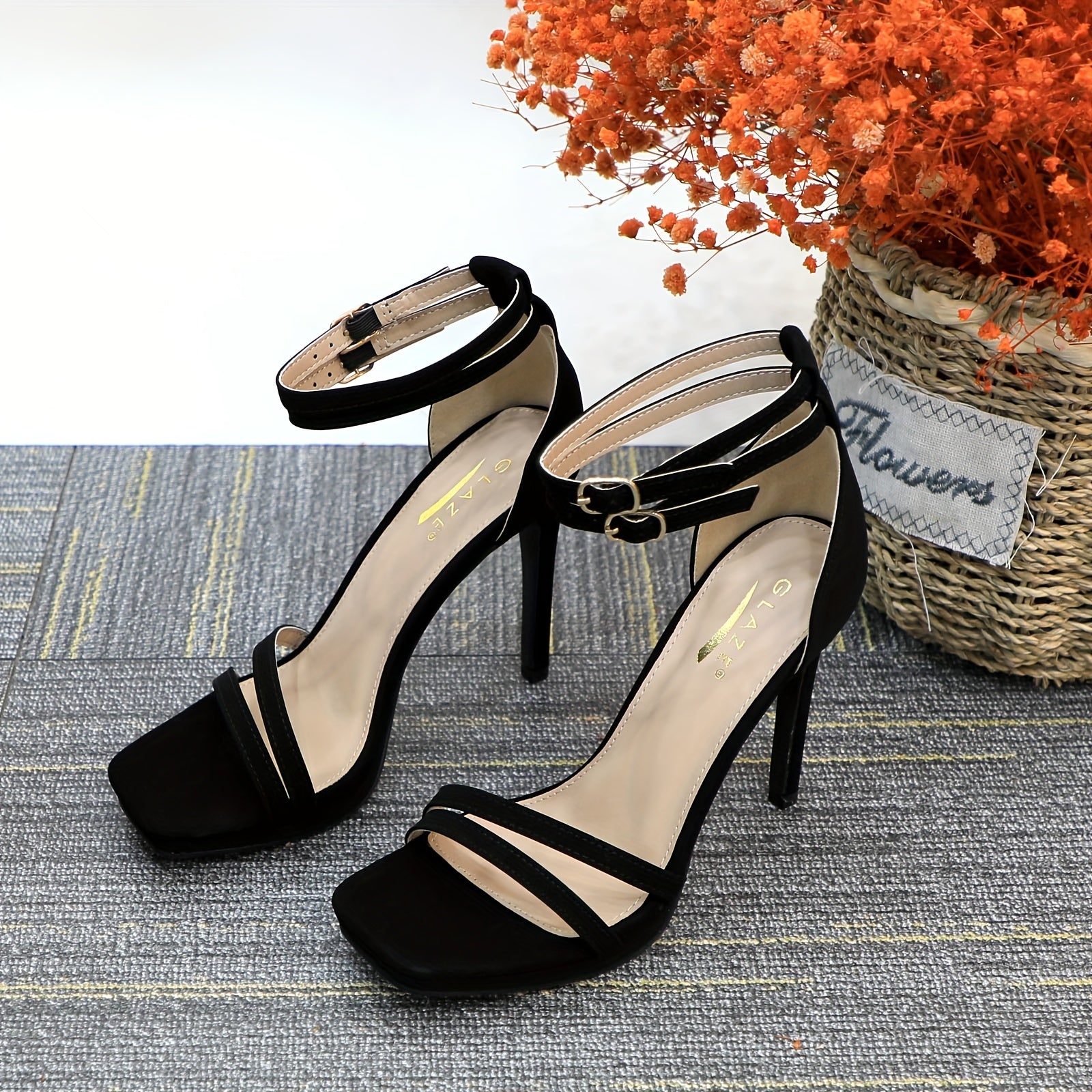 Elegant Red Stiletto Sandals for Women - 4.3" High Heel, Open Toe with Ankle Strap & Buckle Detailing, Breathable PU Cover Pumps for Parties, Weddings, and Daily Wear, Stiletto Heels