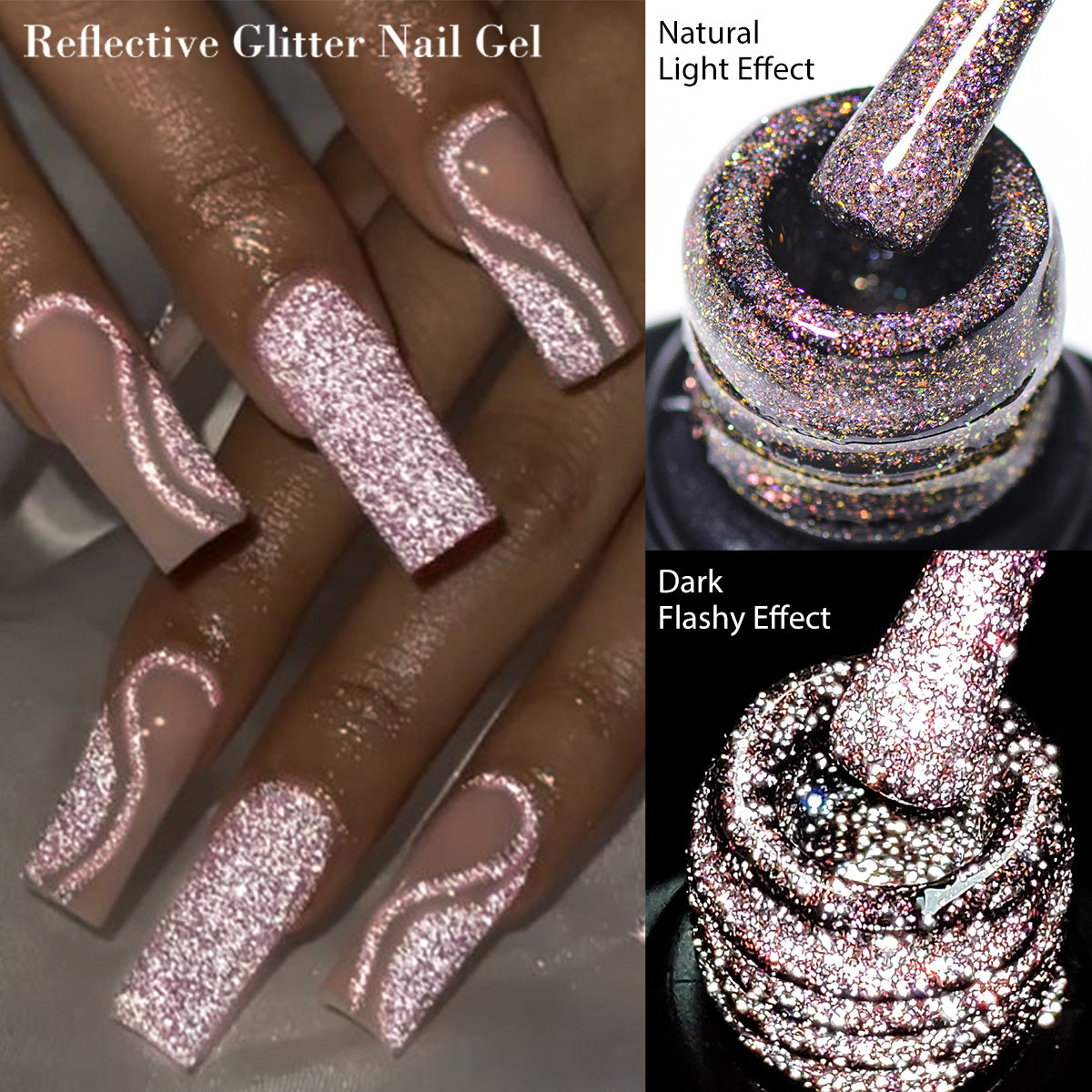 FOUR LILY 0.24oz Reflective Glitter Nail Gel - Semi-Permanent Soak Off LED Varnish for Manicure, Sparkling Pink & Purple Swirls, Long-Lasting Shine, Easy Application, Nail Art Gel | Glittery Nail Polish | Vibrant Colors, Nail