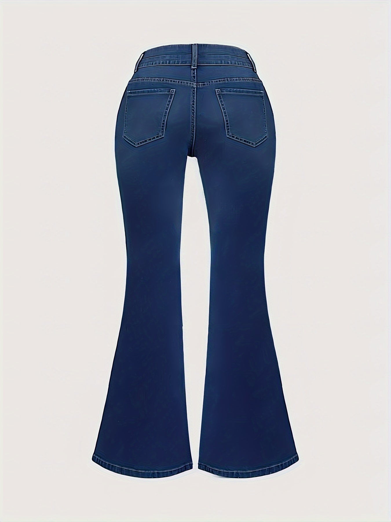 Vibrant Washed Blue Retro Style Flare Leg Stretchy Denim Pants - Zipper Button Closure, Comfortable & Versatile Women's Jeans with Decorative Buttons - Perfect for Casual Daily Wear, Outdoor Activities & More