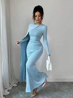 Womens AutumnWinter New Elegant Sky-Blue Versatile Dress
