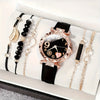 6pcs Elegant Flower Watch Rhinestone Quartz Watch Analog PU Leather Wrist Watch & Bracelets, Gifts for Women Her
