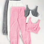 Women's Winter Plush Loungewear Set - 3 Pack Soft Crop Tank Tops And High-Waisted Jogger Pants