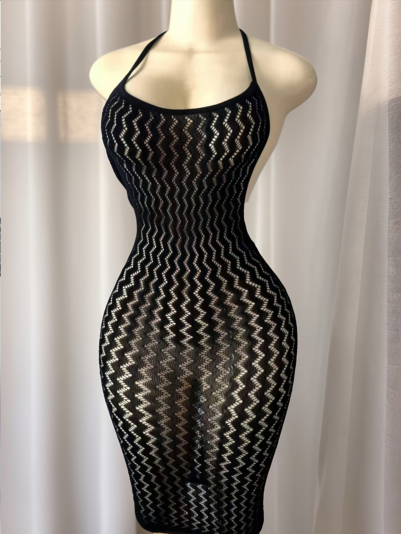 Sexy Hollow-Out Valentine'S Day Women'S Sheer Halter Bodycon Dress Beach Cover-Up for Vacation Music Festival Beach Mesh.