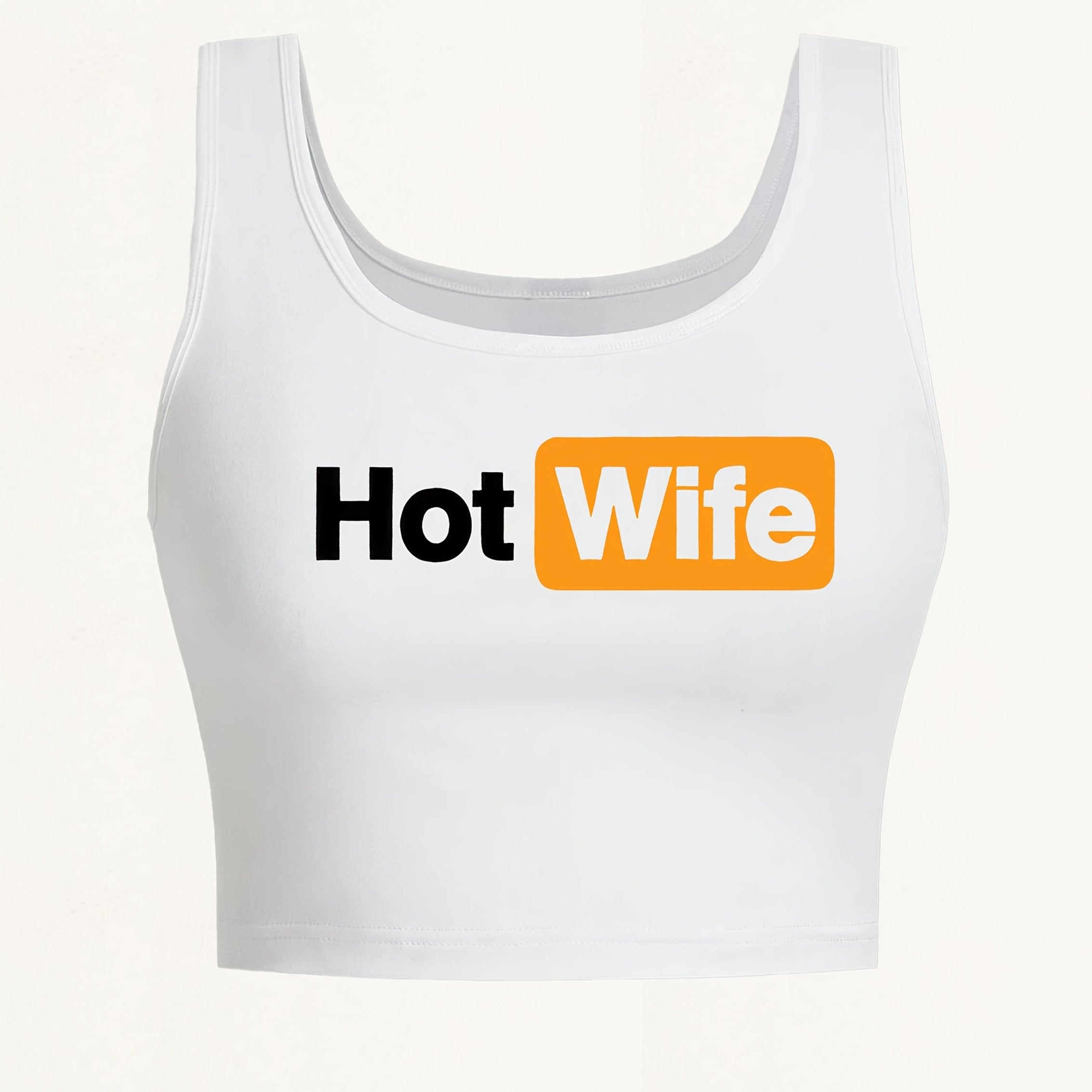 Women's "Hot Wife" Graphic Print Sleeveless Tank Top - Vibrant Red with Yellow Splash Design, Seamless Round Neck, Lightweight Breathable Fabric for Yoga & Casual Wear, Machine Washable Spring Summer Fall Top, Ladies Tank Top
