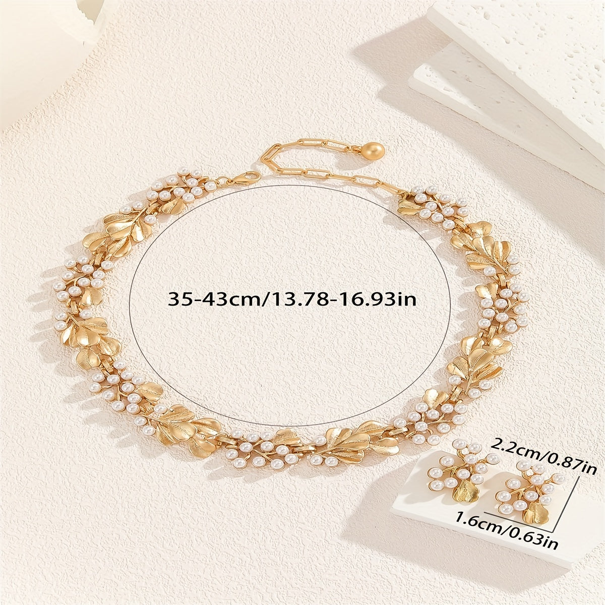 [Everyday Elegance] Elegant Boho-Chic Faux Pearl & Golden Leaf Jewelry Set - Vintage-Inspired Necklace and Earrings, Zinc Alloy, Perfect for Daily Wear or Parties, Vintage Jewelry