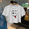 Women's Y2K Style Cropped T-Shirt - Light Pink joyful Face Graphic, Soft & Comfortable Fabric, Machine Washable, Spring/Summer Casual Top, Ladies T Shirts