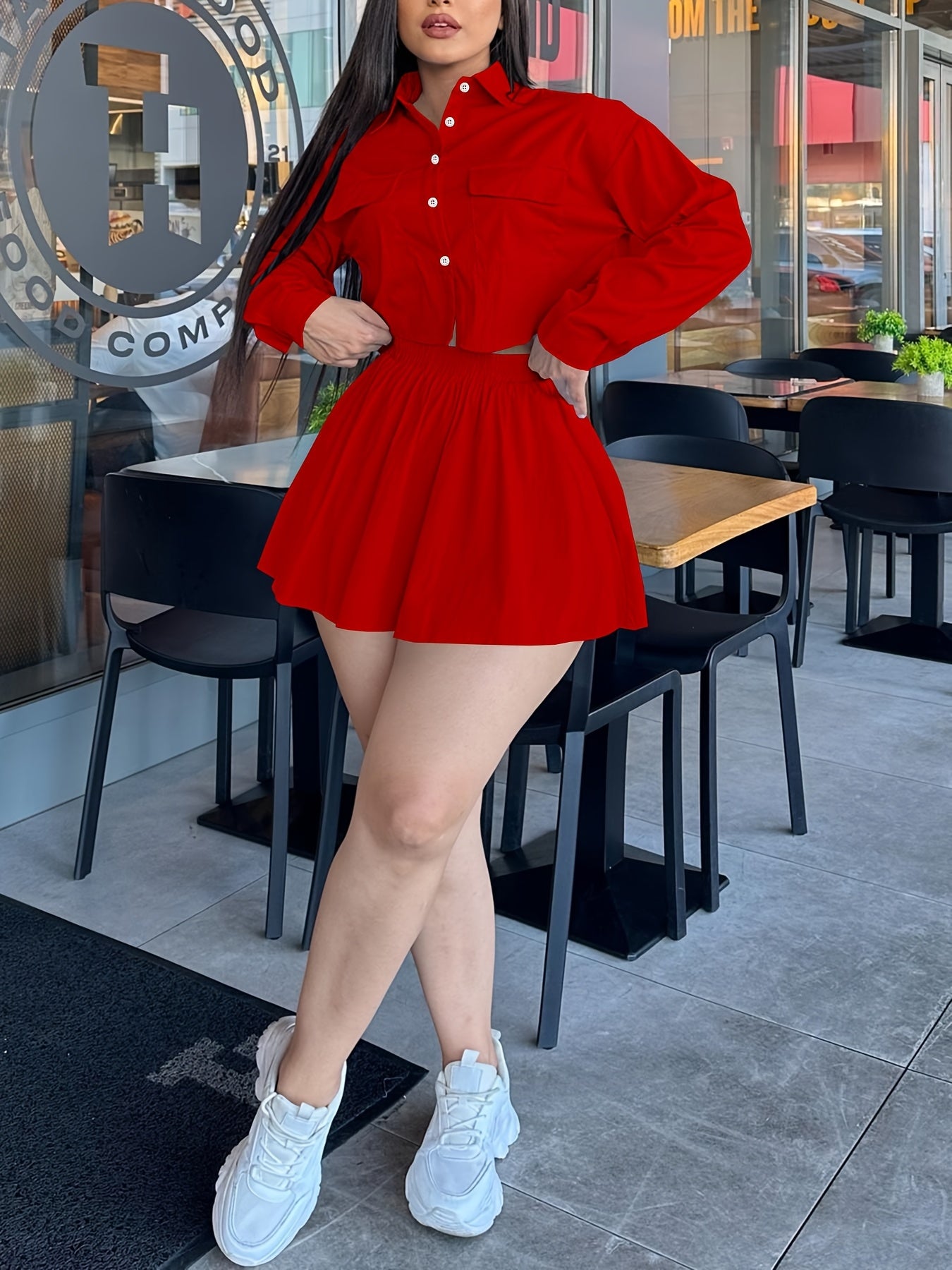 European and American Women's new spring/summer fashionable casual solid color skirt set