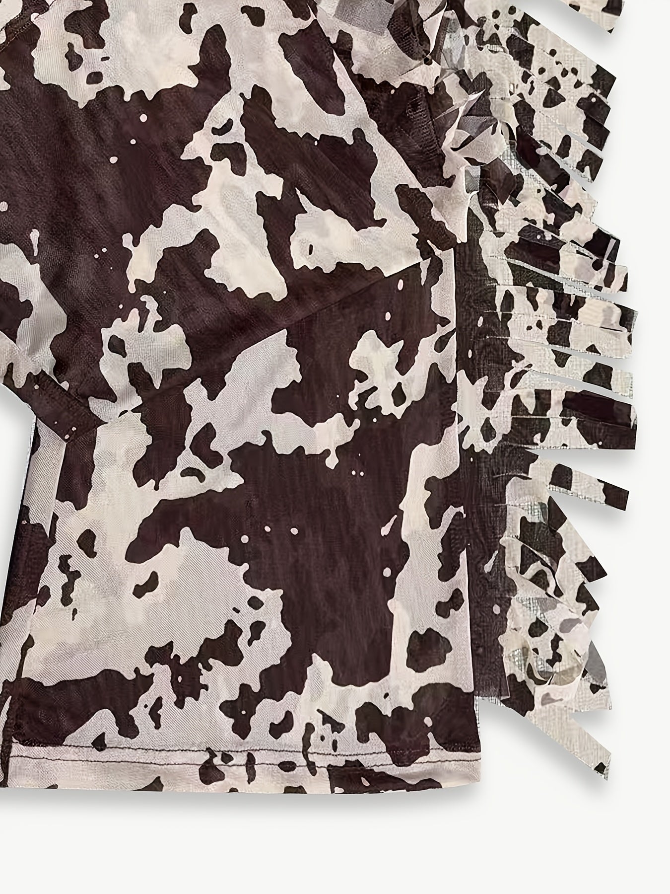 Women's High-Waisted Brown & White Tie-Dye Flare Pants - Slim Fit, Stretchy Casual Bell Bottoms with Fringe Detail, Machine Washable, All-Season Style, Versatile Fashion | Medium Elasticity, Cute Pants