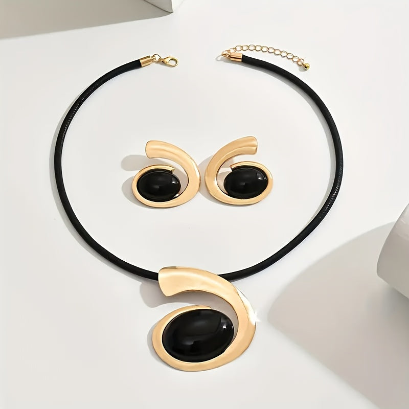 1 Set Boho Simple 14K Golden Plated Geometric Pendant Necklace and Earrings Set, Iron Material with Plastic Inlay, Daily Wear Jewelry for Women