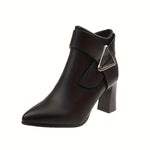 1pr Korean Style Women'S Chelsea Ankle Boots - Solid Color Pointed Toe Block Heel Booties with Zipper Closure, Polyurethane Upper, Superfine Fiber Lining, and Plastic Sole