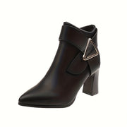 1pr Korean Style Women'S Chelsea Ankle Boots - Solid Color Pointed Toe Block Heel Booties with Zipper Closure, Polyurethane Upper, Superfine Fiber Lining, and Plastic Sole