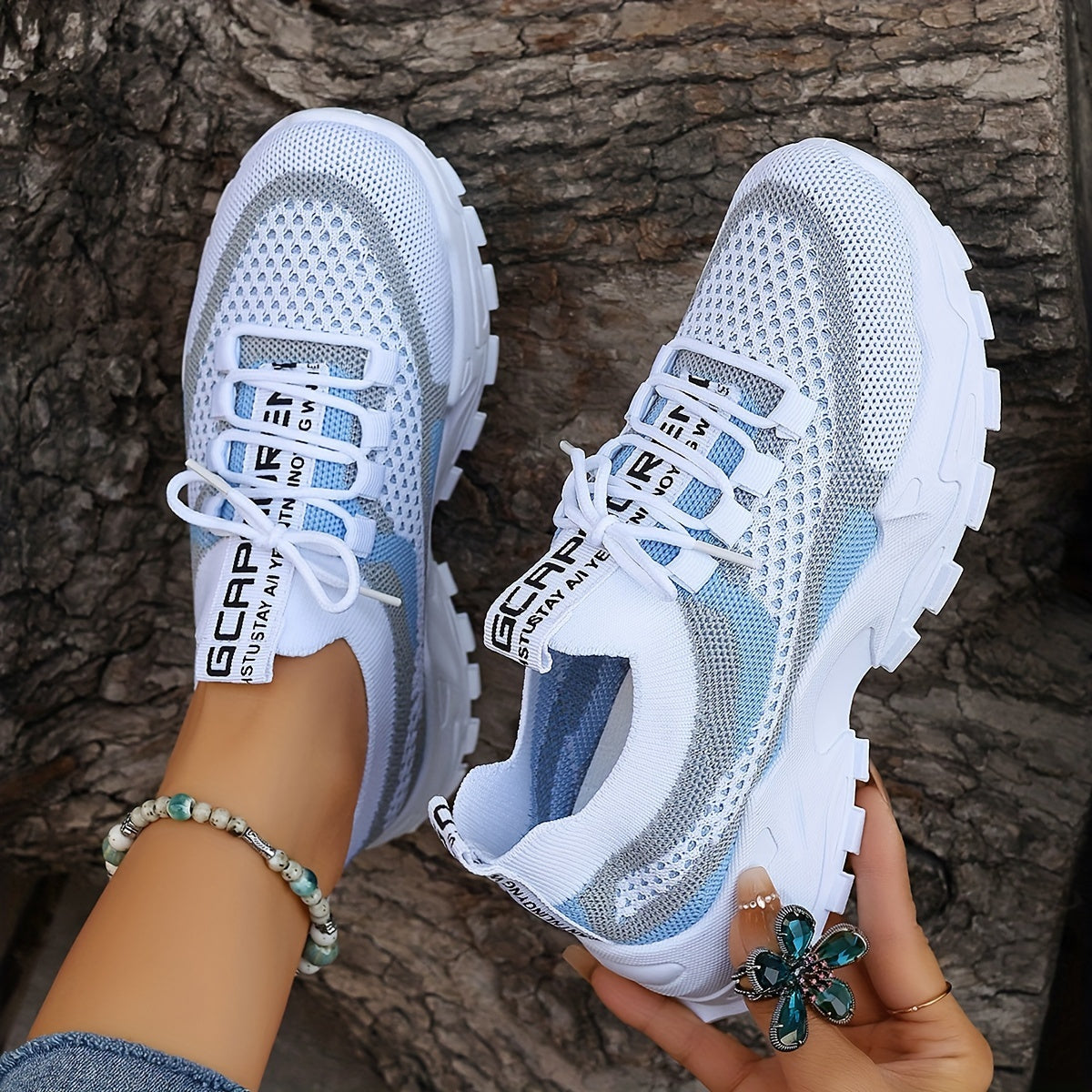 Women's Breathable Colorblock Knitted Sneakers - Stylish Low Top Running Trainers, Comfy Outdoor Sports Shoes, Plus Size