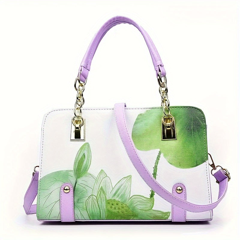 Elegant Floral Print Satchel Bag - Fashion Crossbody Bag, Shoulder Bag & Purse - For Women -  Suitable for Everyday Use, Work, Shopping & Travel - Perfect Gift for Her