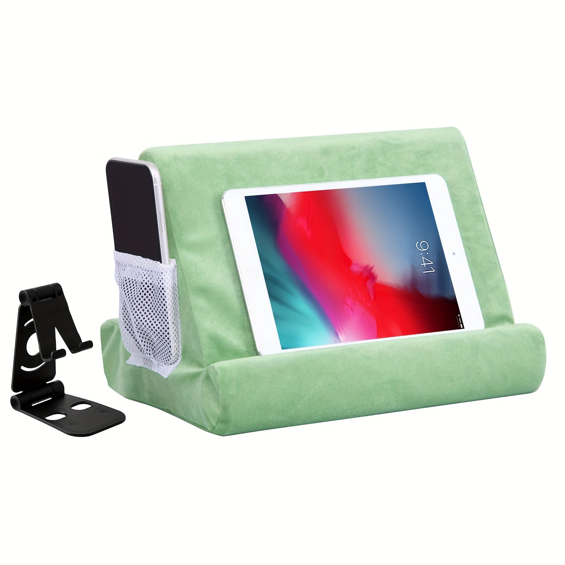 Multi-Angle Tablet Stand with Soft Pad and Net Pocket: Universal Phone Pad Stands for Lap, Knee, Sofa and Bed - Suitable for Tablets and Smartphones - Nylon Material