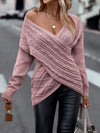 Cable Knit Cross Front Sweater - Elegant Long Sleeve Sweater For Fall & Winter - Women's Clothing - Soft & Cozy Knit Material - Perfect Gift for Women