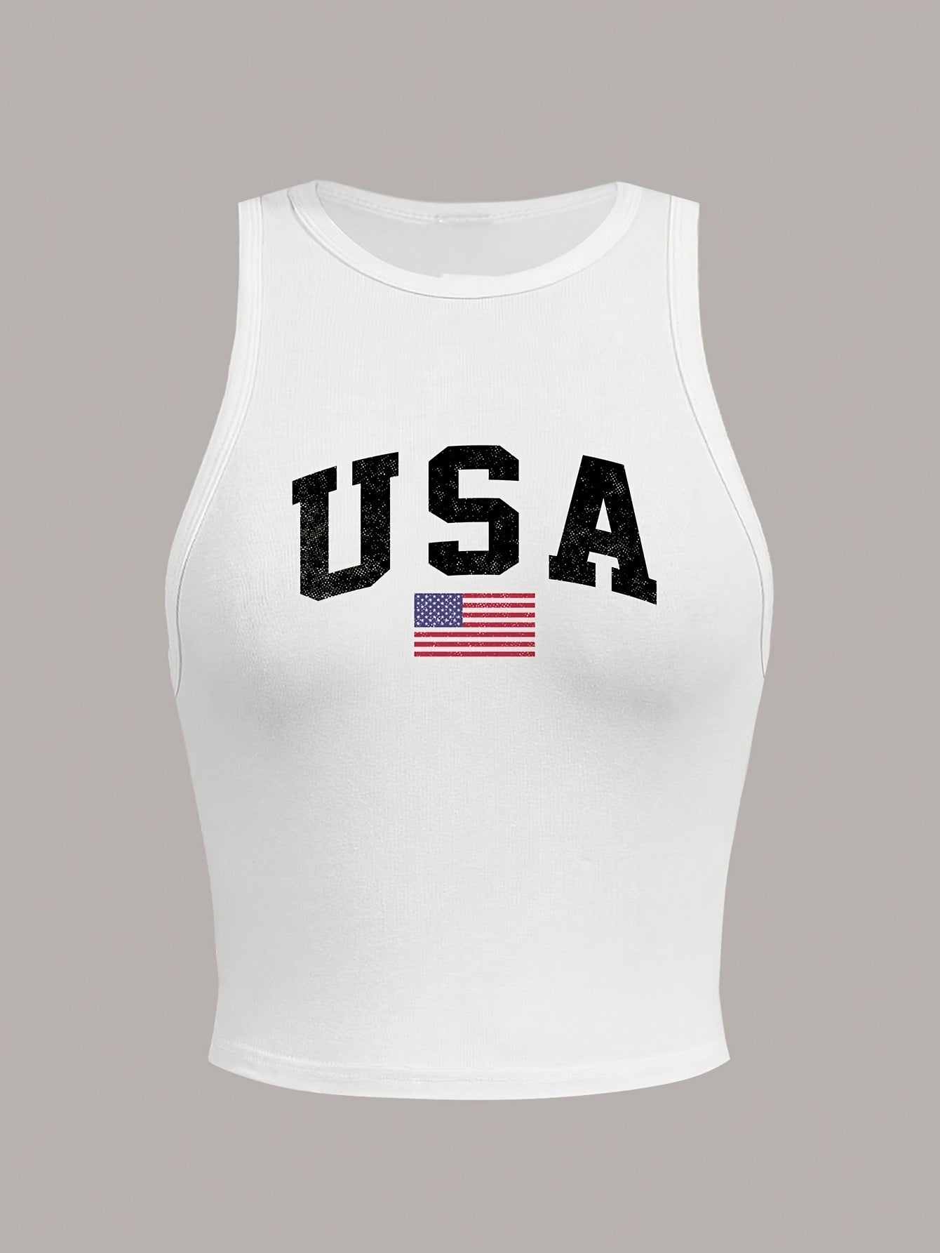 Women'S Slim Fit USA Graphic Tank Top - Sleeveless Crew Neck, Black with White Lettering & Flag Design, Casual Summer & Spring Top, Ladies Tank Tops