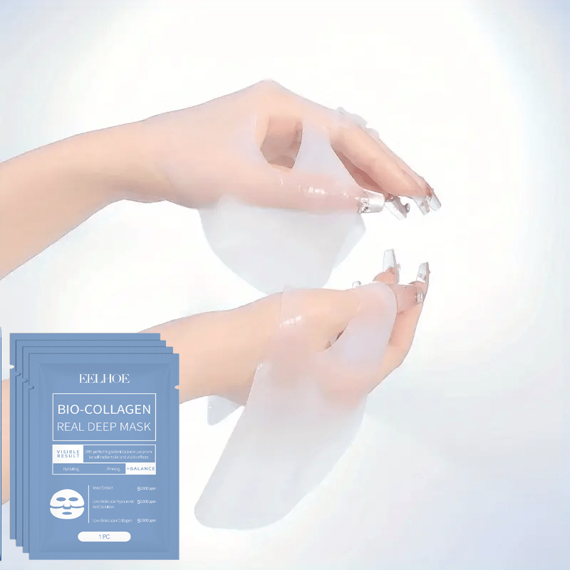 20pcs Bio-Collagen Real Deep Facial Masks, Unisex Adult Moisturizing Skincare, Full-Face Split Sheet Masks, Sleep Mask for Hydration, with Hyaluronic Acid & Nicotinamide, Soothing, Unscented, Alcohol-Free, with Suitable for A