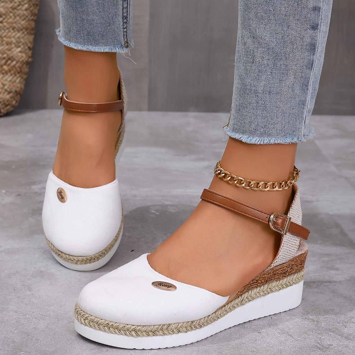 [Colorblock Platform Sandals Women's] Women's Colorblock Platform Sandals, Ankle Buckle Strap Comfy Slingback Shoes, Versatile Closed Toe Wedge Shoes