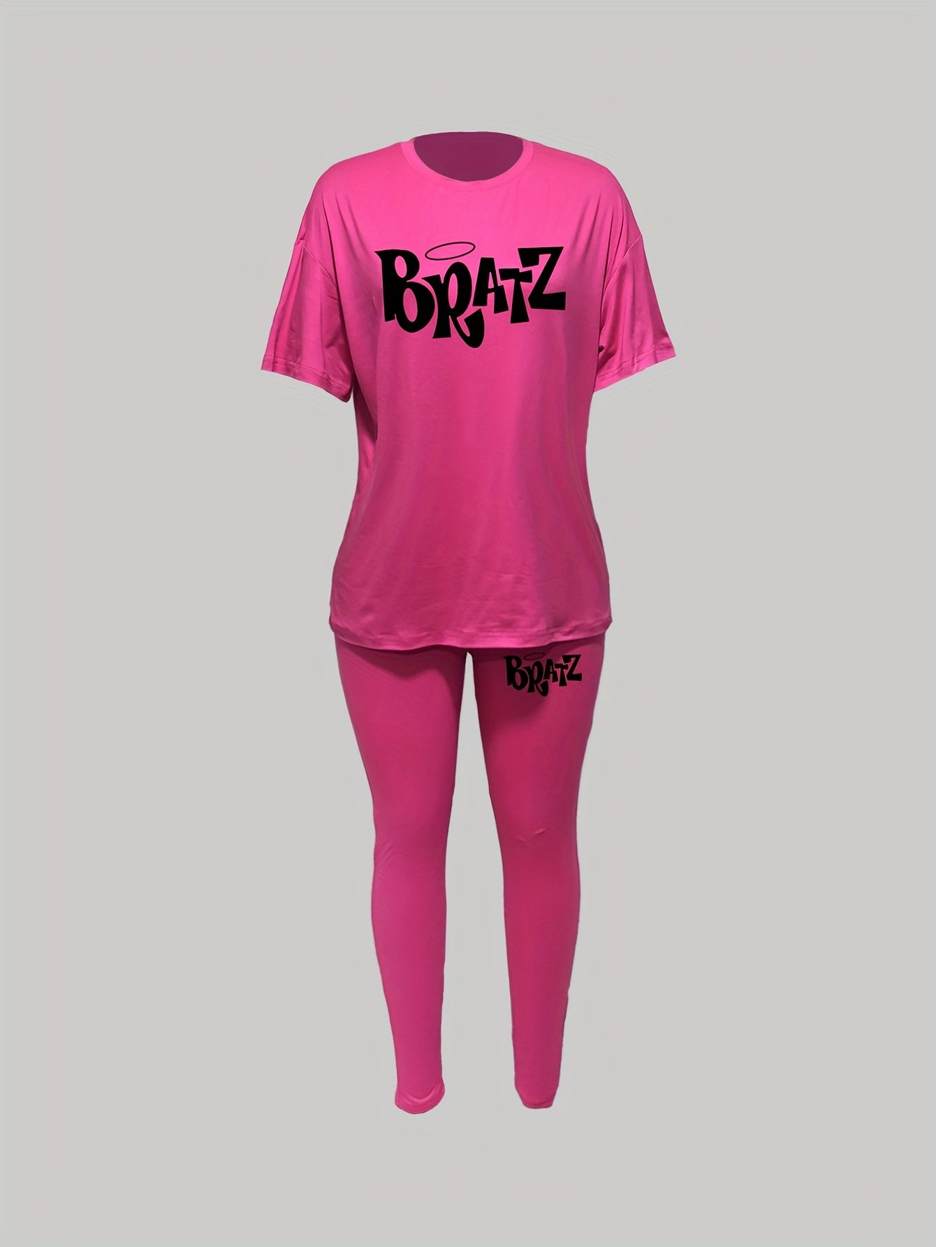 Bratz Letter Print Two-Piece Set – Women's Casual Short Sleeve Oversized T-Shirt & Skinny Pants Outfit for Spring/Summer