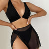 Black Push Up Solid Color Split Triangle Swimsuit