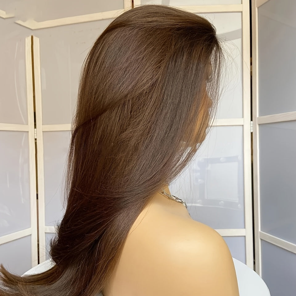 32" Long Brown Straight Lace Front Wig - 180% Density, Heat-Resistant Synthetic Hair for Women, Elegant Style for Daily Wear, 13x4 Lace Area, Smooth & Versatile Look for All Ethnicities, Daily Wear Wig | Elegant Straight Wig