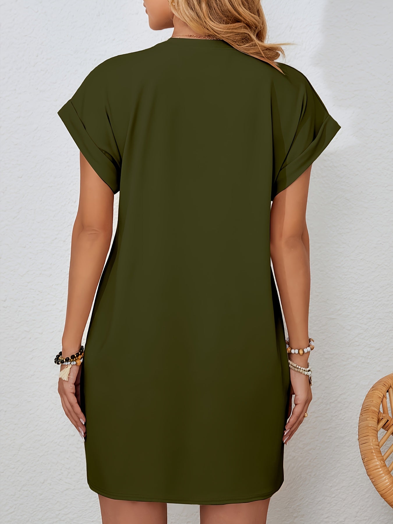 Everyday Women's Casual Heart Print Batwing Sleeve Dress with Hidden Pockets - Beige Color, Polyester Fabric, Round Neck, Machine Washable, Spring/Summer/Fall Style, Cozy Long Sleeve Knitted Dress