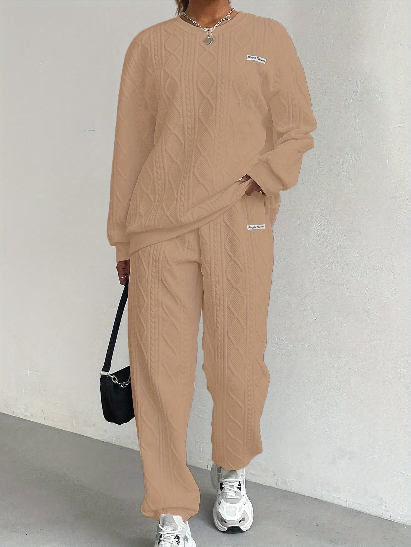 two-piece Women's Letter Print Matching Sweatshirt & Sweatpants Set, Casual Long Sleeve Crew Neck Sweatshirt & Sporty Joggers Outfit