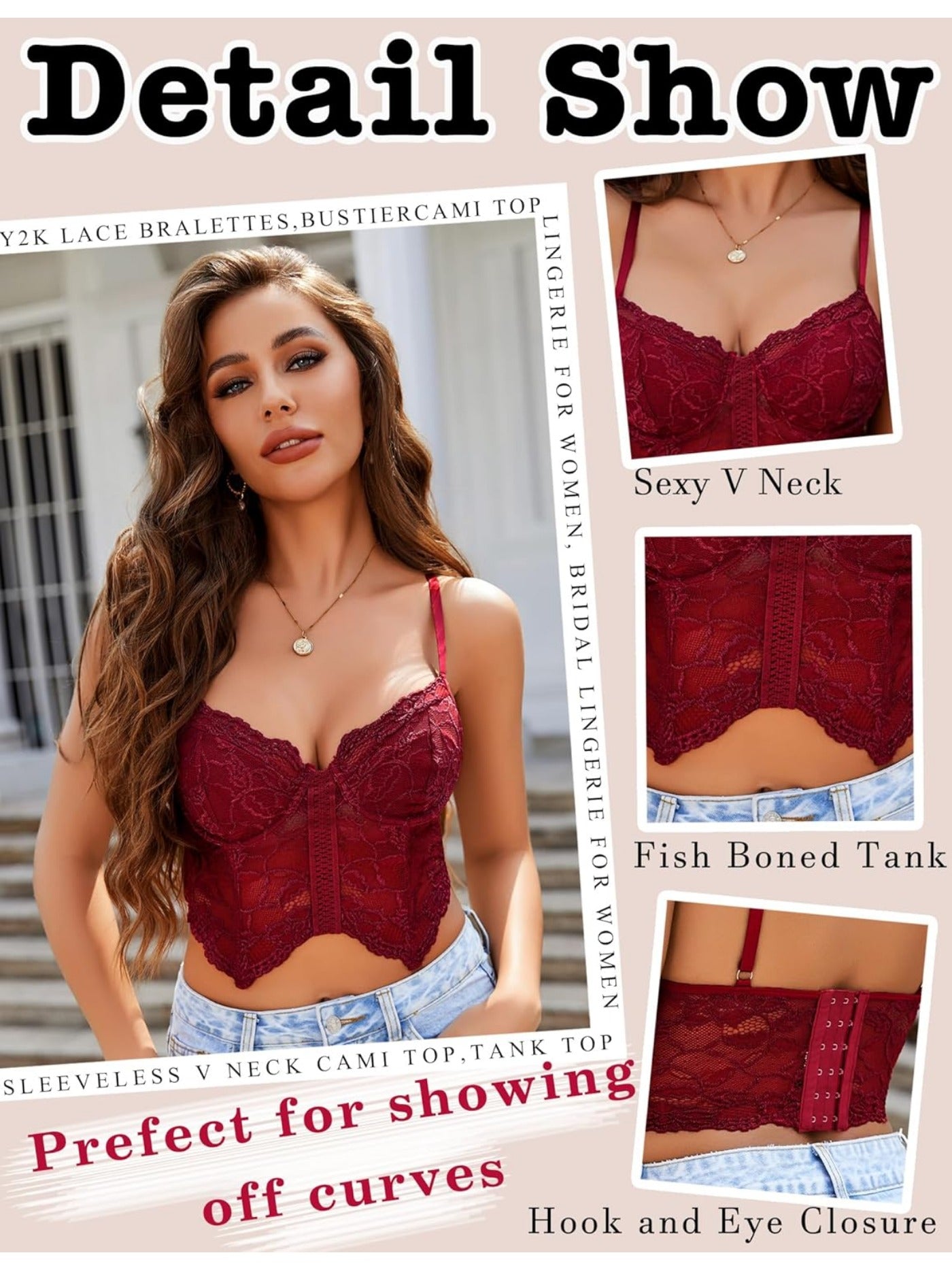Lace Bralettes for Women Y2k Camisole Lingerie Adjustable Strap Crop Top